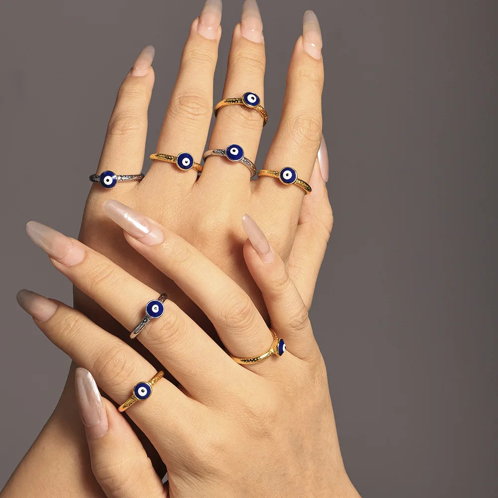 Simple Eye of eveil Stainless Steel Rings For Women Gold Plated Waterproof Finger Ring Charm Luxury Jewelry Gift Wholesale