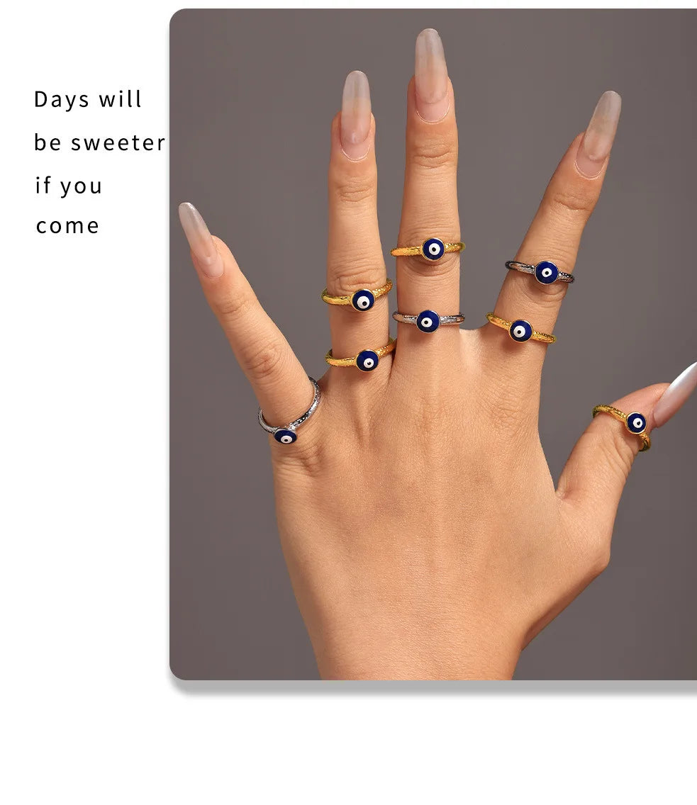 Simple Eye of eveil Stainless Steel Rings For Women Gold Plated Waterproof Finger Ring Charm Luxury Jewelry Gift Wholesale