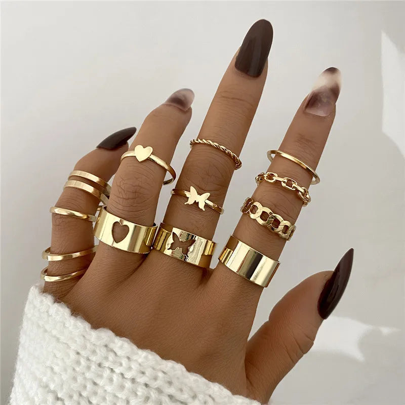 Heart Geometric Gold Butterfly Ring