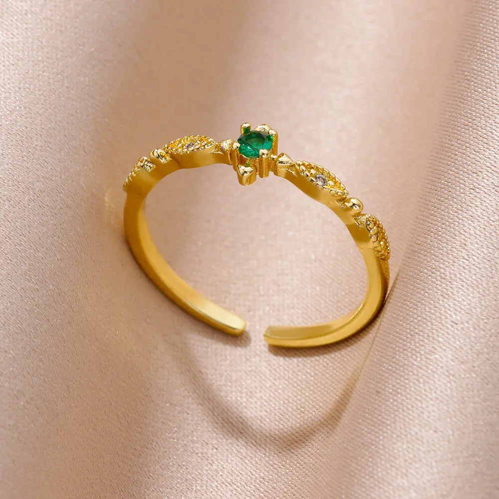 Green Zircon Round Geometric Ring