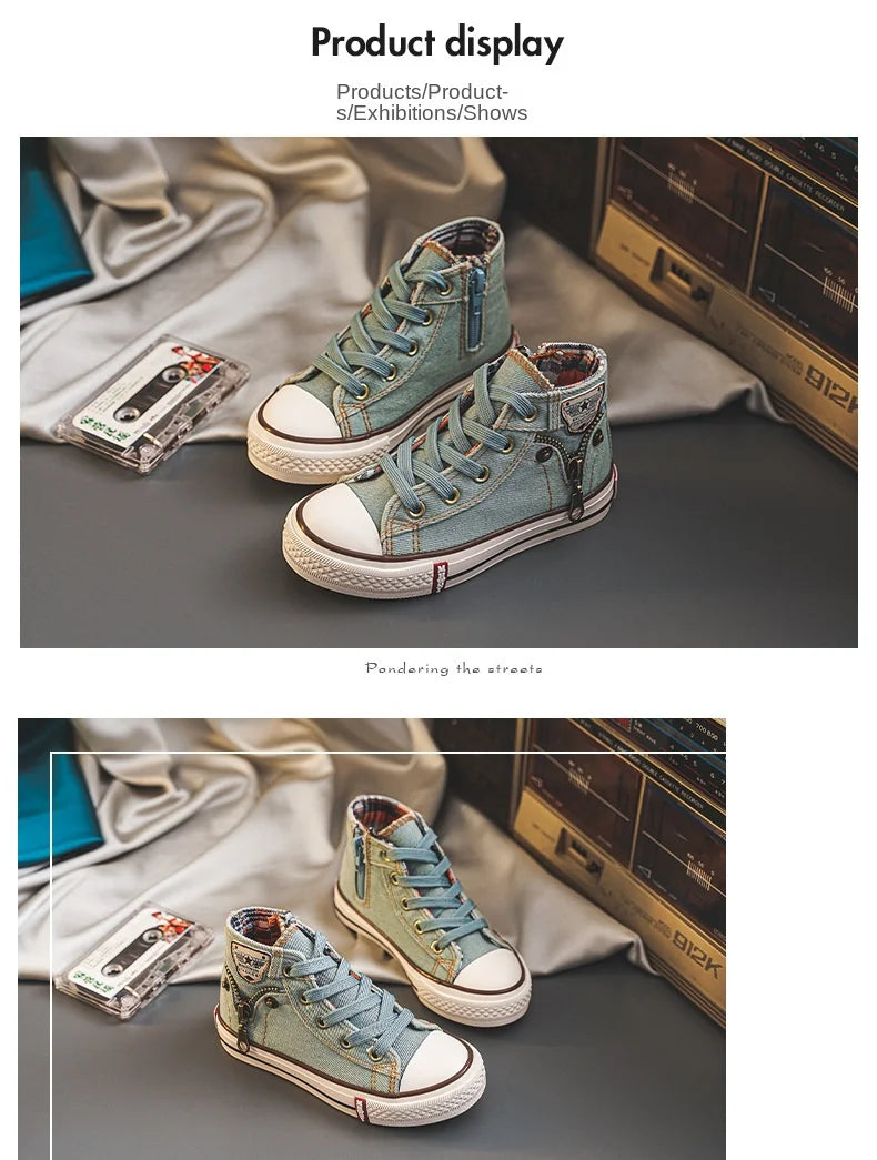 Kids’ Retro High-Top Canvas Shoes – Soft, Non-Skid Casual