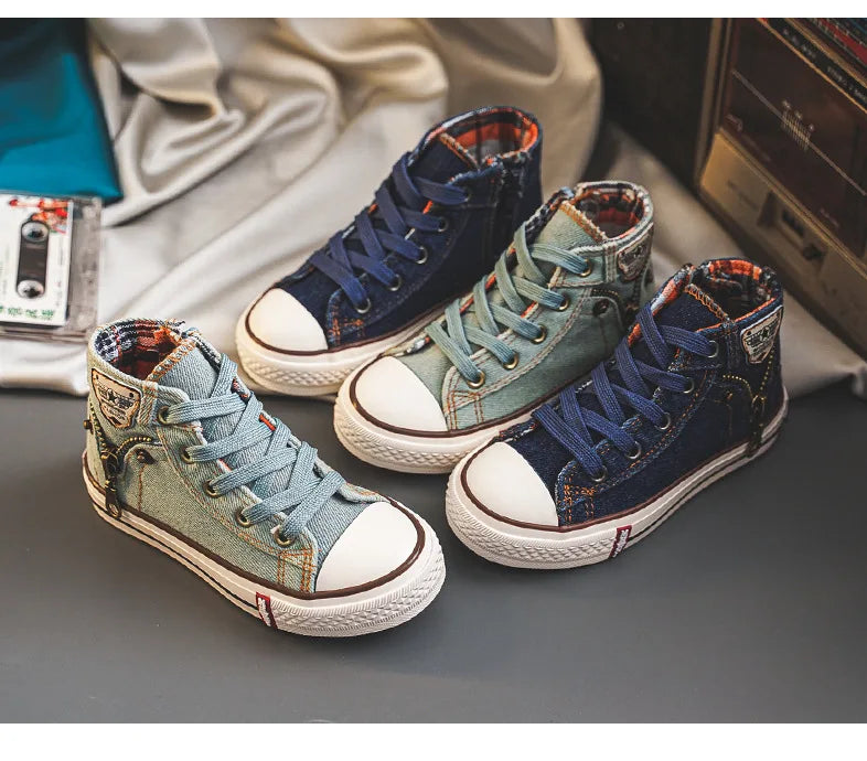 Kids’ Retro High-Top Canvas Shoes – Soft, Non-Skid Casual