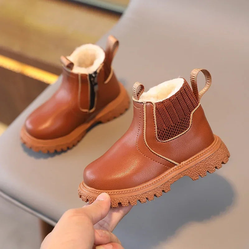Kids’ Ankle Leather Boots – Warm, Comfortable, Non-Slip