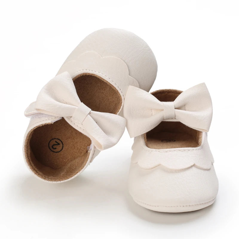 Baby Girls’ Bow Princess Shoes – Soft Leather Non-Slip Walking Sneakers