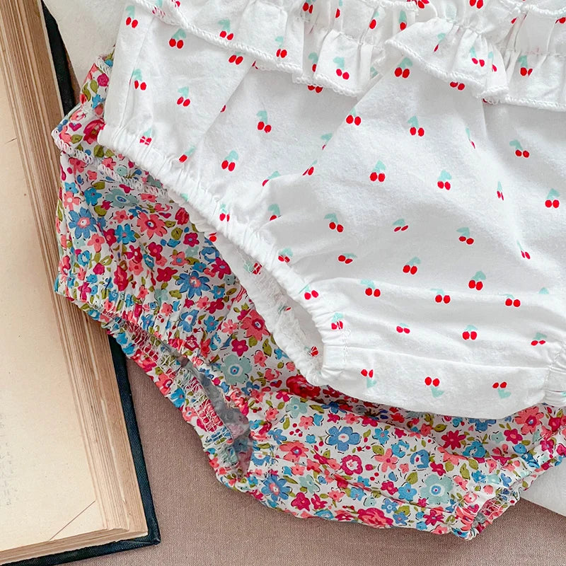 Baby Girl Cherry Floral Outfit – Summer (0–12M)
