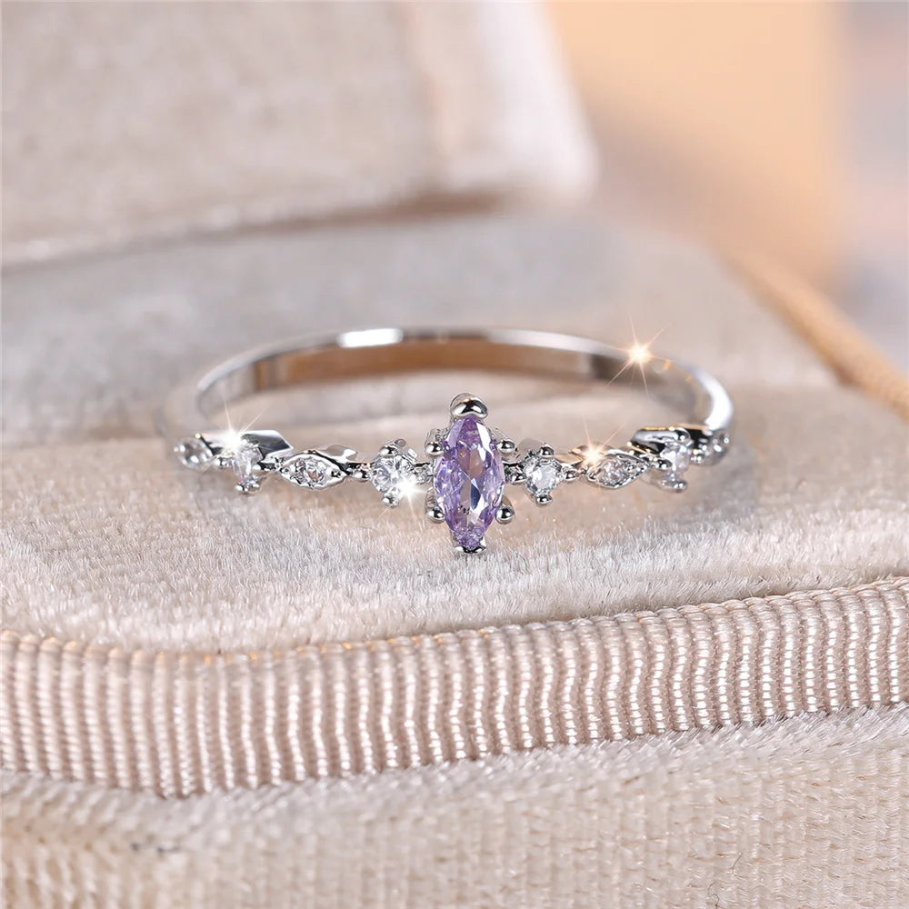 Charm Female Purple Blue Zircon Stone Ring Silver Color Luxury Girlfriend Gift Wedding Jewelry For Women