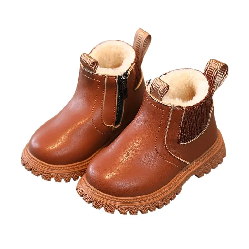 Kids’ Ankle Leather Boots – Warm, Comfortable, Non-Slip