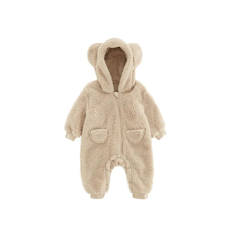 Infant Baby Romper, Warm Fleece Hooded Jumpsuit