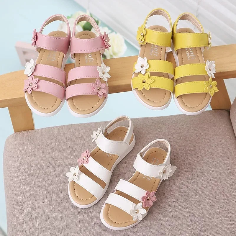 Girls’ Floral Gladiator Sandals – Soft Summer Beach Shoes