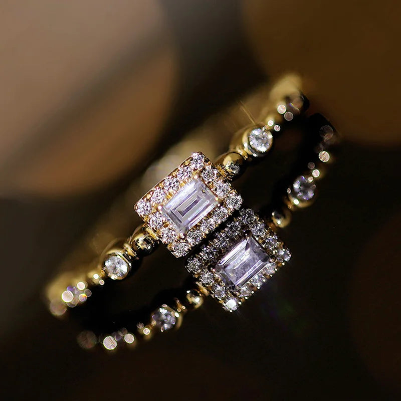 CAOSHI Chic Two-tone Style Finger Ring Female Engagement Jewelry with Brilliant Zirconia Fashion Thin Accessories for Wedding