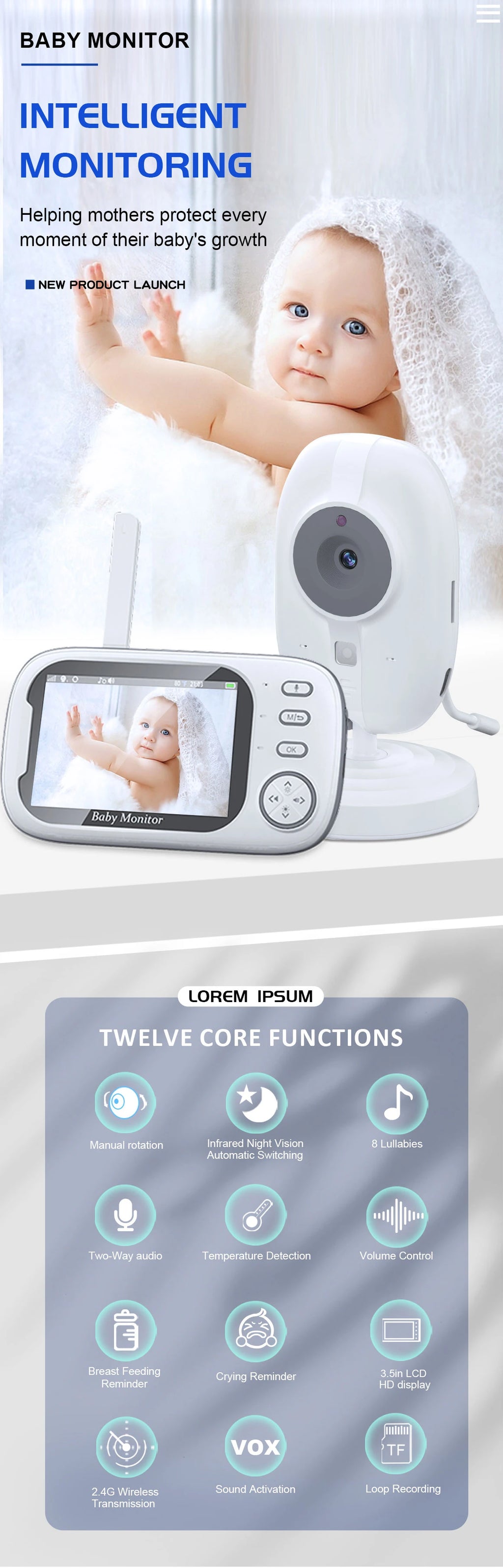 Baby Monitor Camera – 2.4G, Temperature & Talk