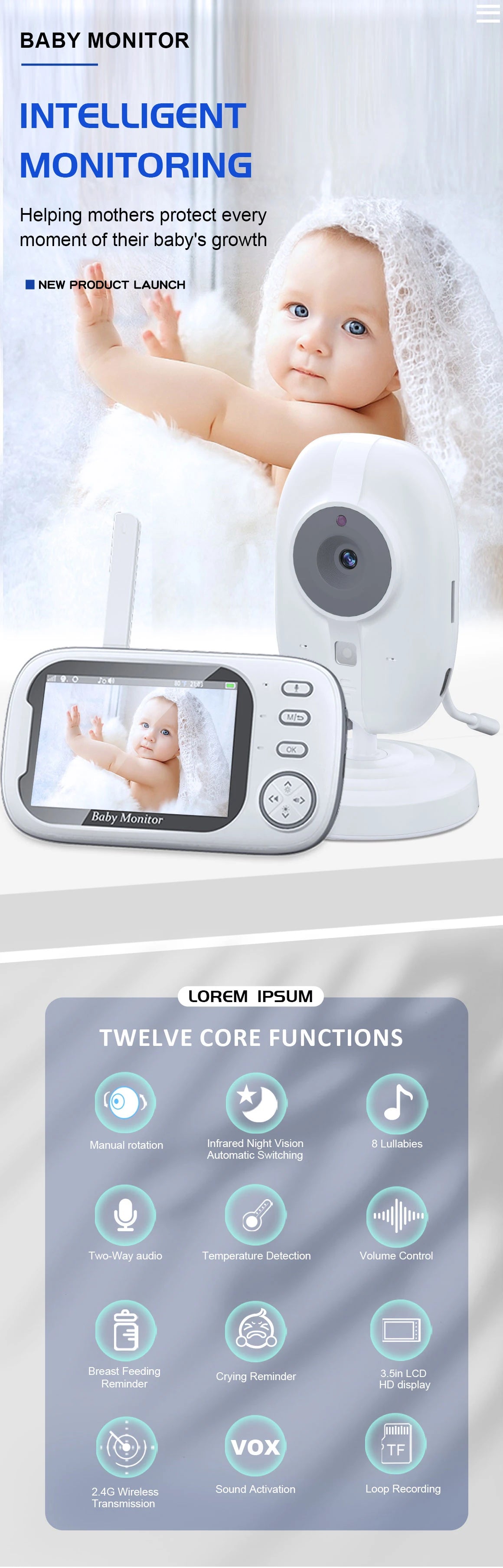 Baby Monitor Camera – 2.4G, Temperature & Talk