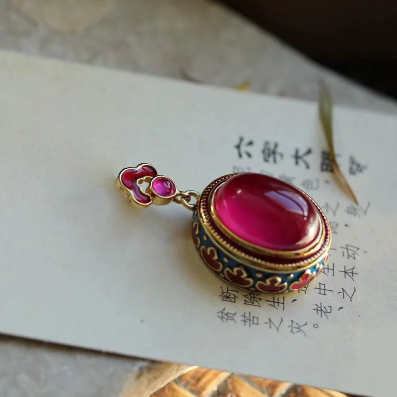 Vintage Enamel auspicious clouds Pendant Natural