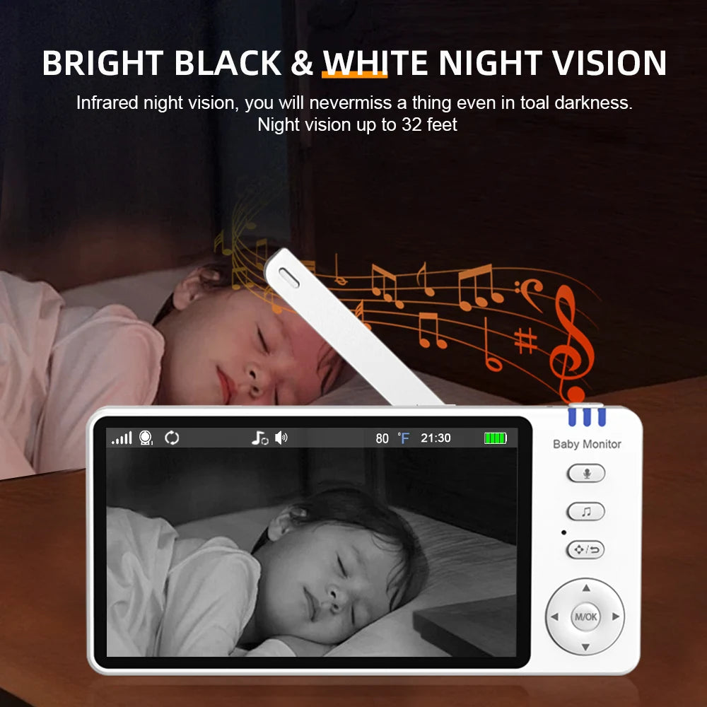 5" 720P HD Baby Monitor – Pan/Tilt, Night Vision & 2-Way Audio