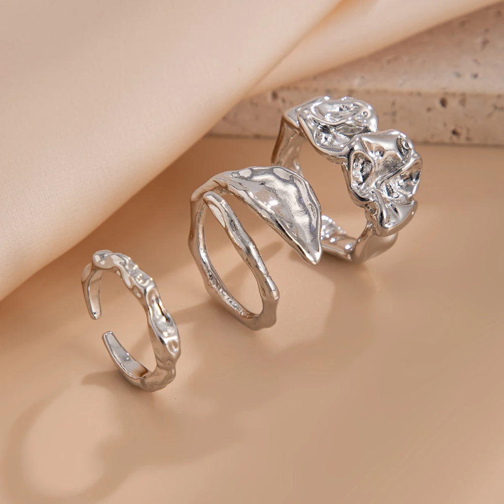 IngeSight.Z 3pcs/set Geometry Irregular Open Ring Set Women 2025 New Trendy Gold Color Adjustable Finger Rings Female Jewelry