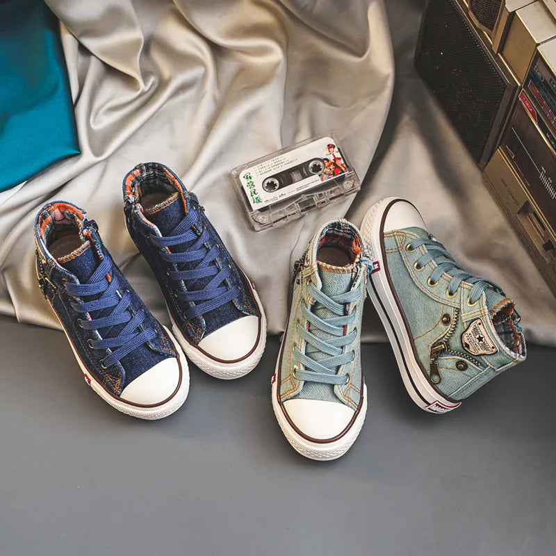 Kids’ Retro High-Top Canvas Shoes – Soft, Non-Skid Casual