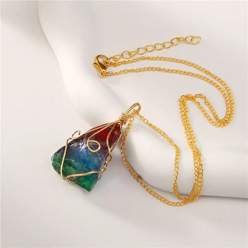 Natural Stone Pendant Necklace Crystal Amethysts