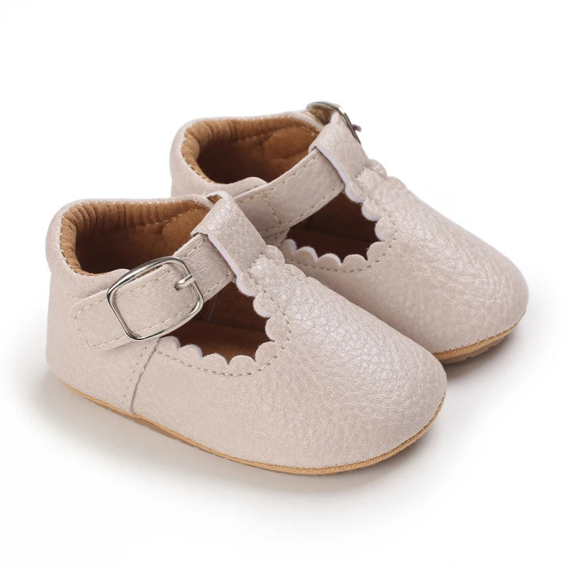 Baby Stripe Leather Shoes – Multicolor Non-Slip First Walkers