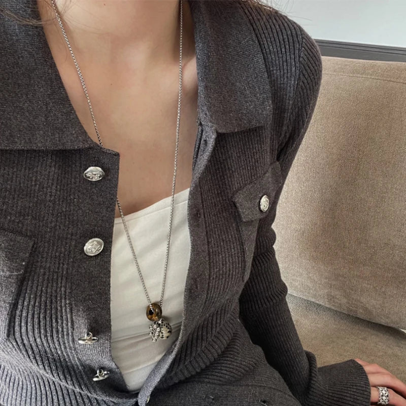 Irregular Tiger Eye Stone Pendant Necklace