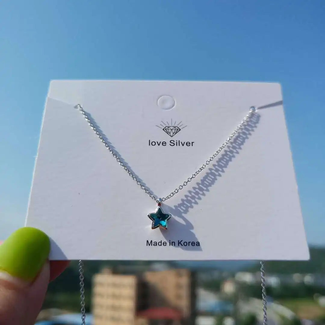 Sterling Silver Blue Star Necklace