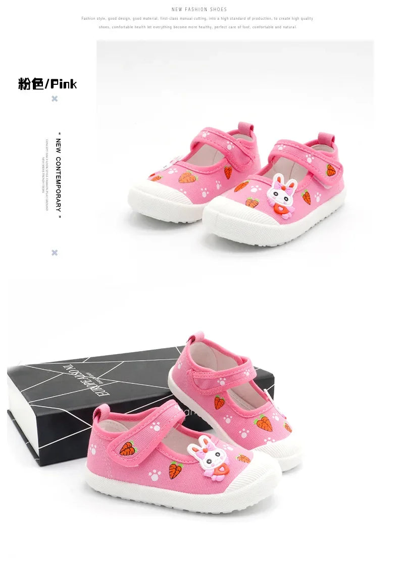 Girls’ Canvas Sneakers – Soft Candy Shoes with Cartoon Print
