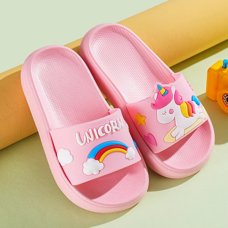 Kids Unicorn Rainbow Slippers – Non-Slip Indoor & Beach Shoes