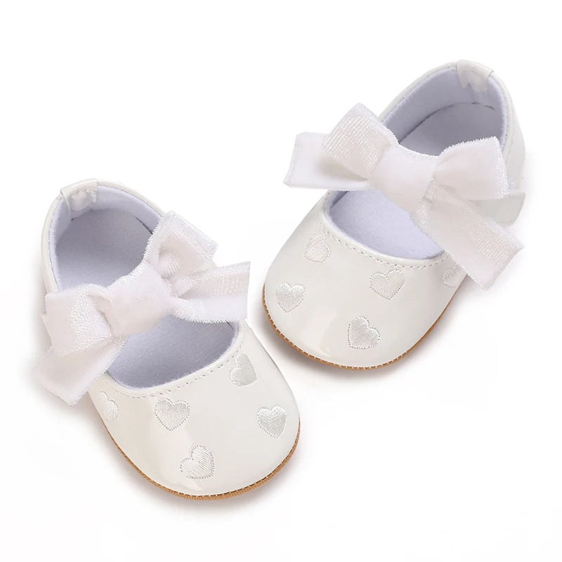 Baby Girls’ Bow Princess Shoes – Soft Leather Non-Slip Walking Sneakers