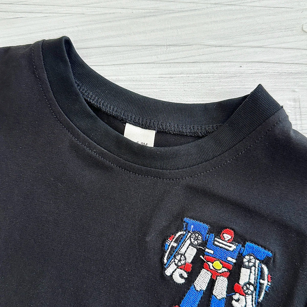 Baby Robot Embroidery Outfit – 2PCS (0–12M)