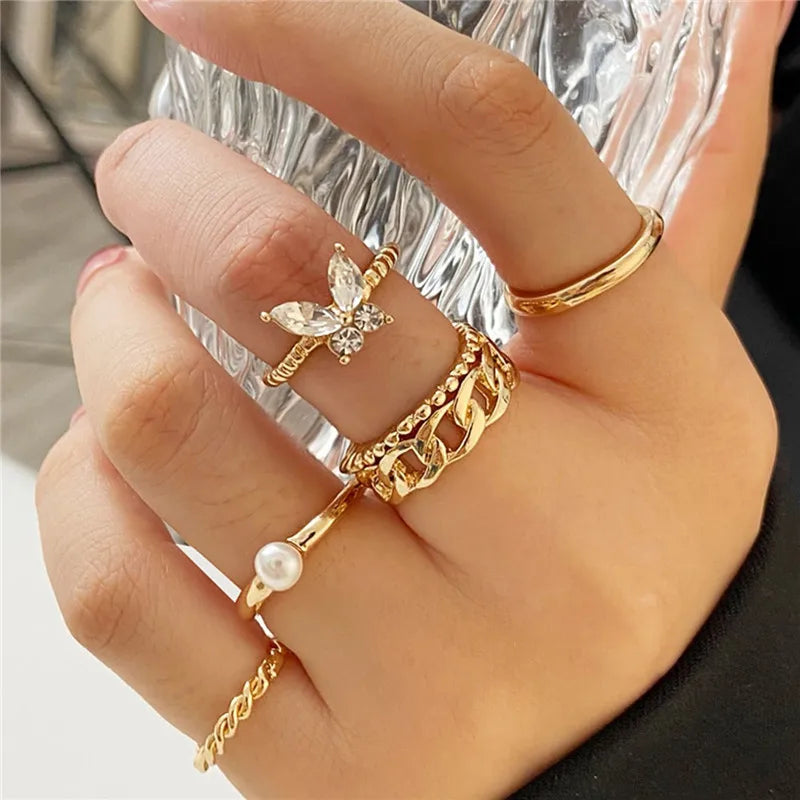 Heart Geometric Gold Butterfly Ring