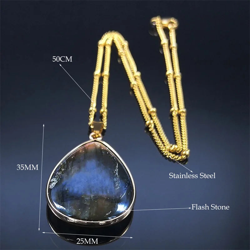 Boho Blue Labradorite Palm Necklace