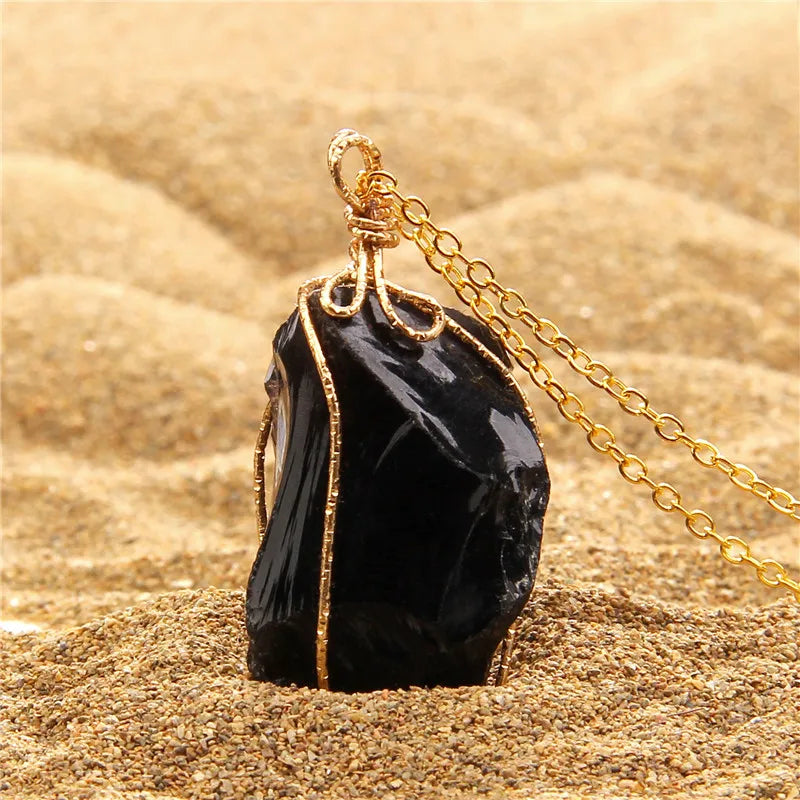 Natural Stone Pendant Necklace Crystal Amethysts