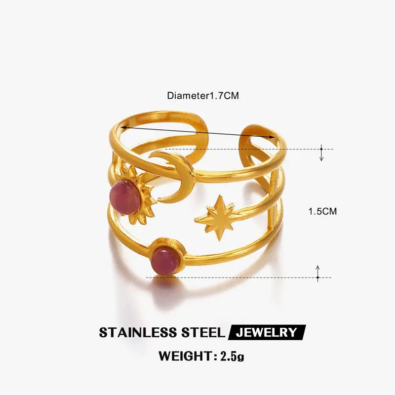 Stainless Steel Star Moon Ring