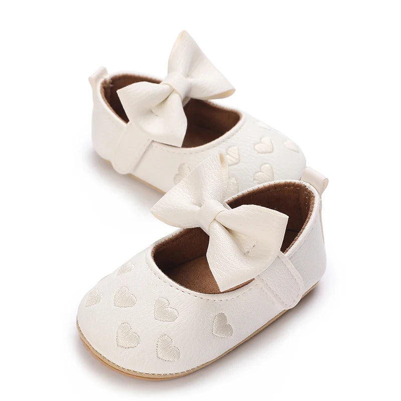 Baby Girls’ Bow Princess Shoes – Soft Leather Non-Slip Walking Sneakers