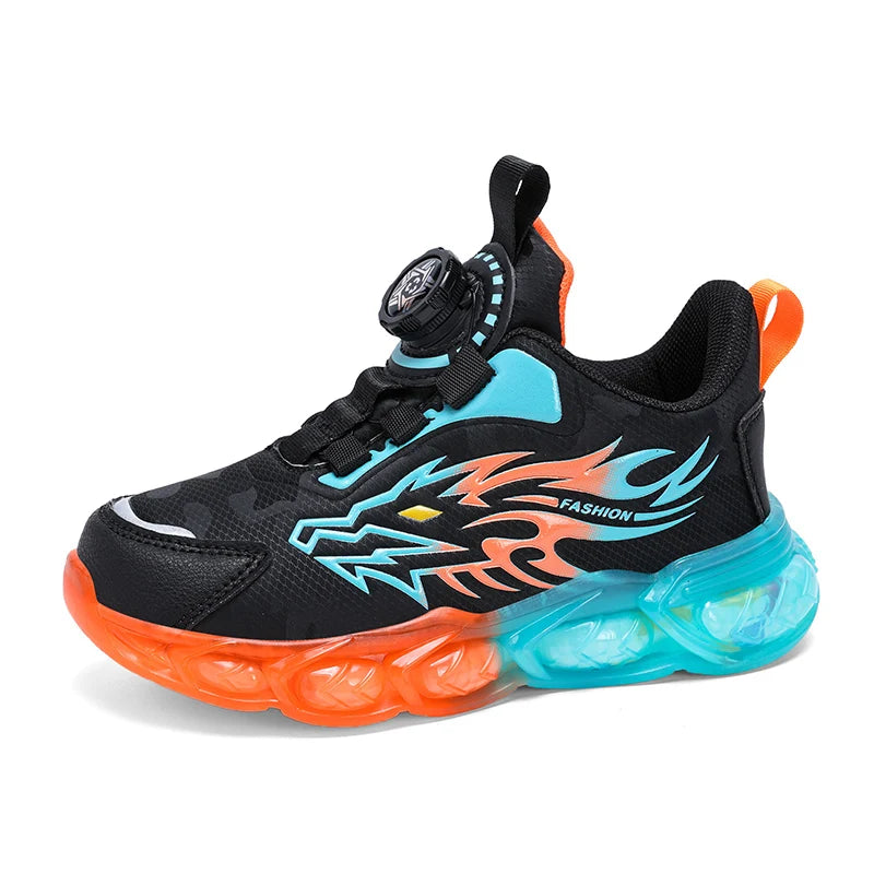 Kids Leather Sneakers – Lightweight Non-Slip Dragon Pattern Shoes (Size 28–39)