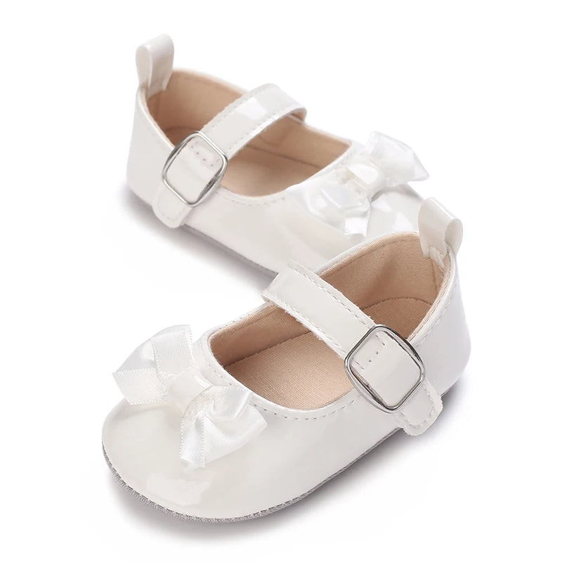 Baby Girls’ Bow Princess Shoes – Soft Leather Non-Slip Walking Sneakers