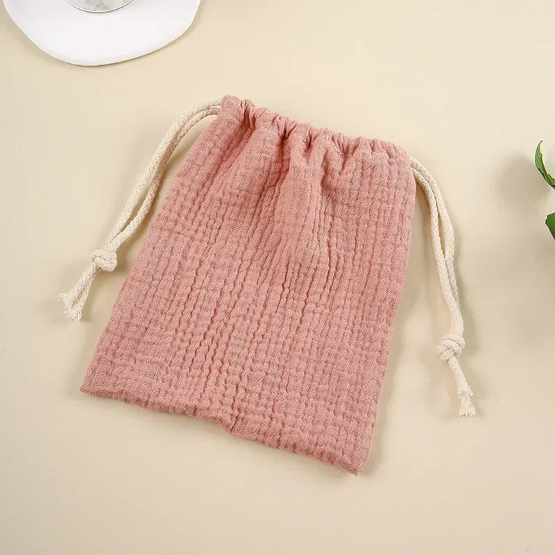 Natural Cotton Mommy Bag – Outdoor Baby Diaper Carrier, Cute Printed Drawstring Pouch 27x25cm
