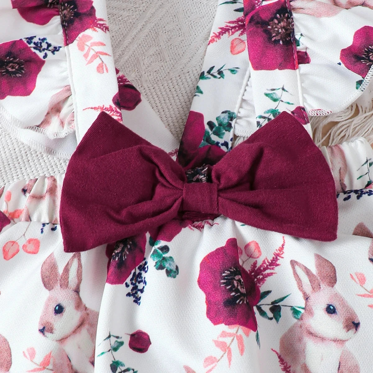 Jumpsuit & Rabbit Printed Shoulder Strap skirt & Headband Set for 0-18 M