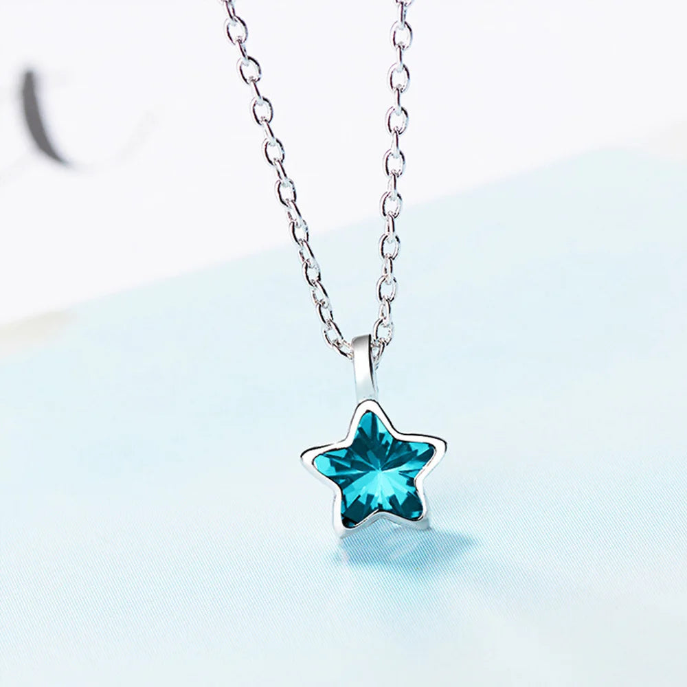 Sterling Silver Blue Star Necklace