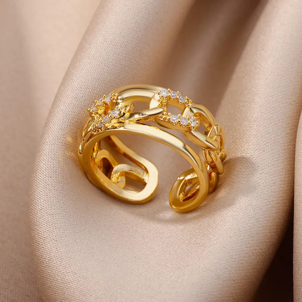 Gold Stainless Steel Crystal Ring