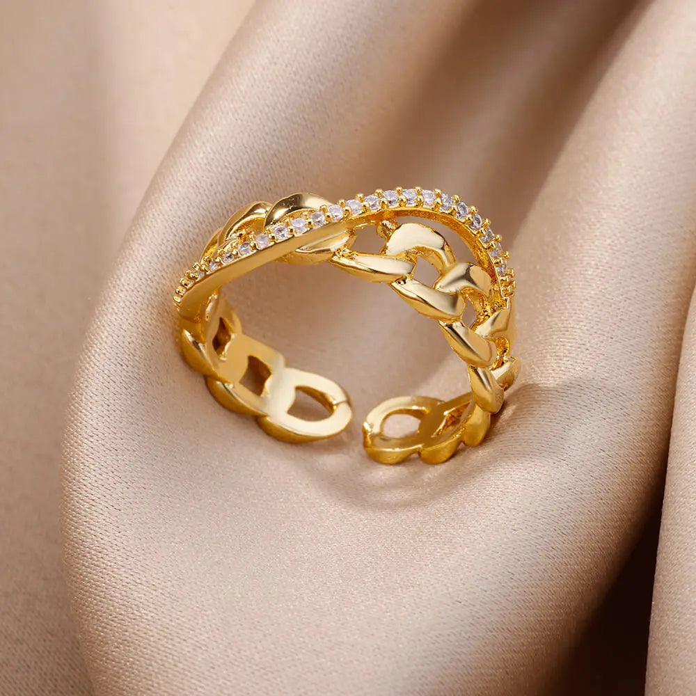 Gold Stainless Steel Crystal Ring