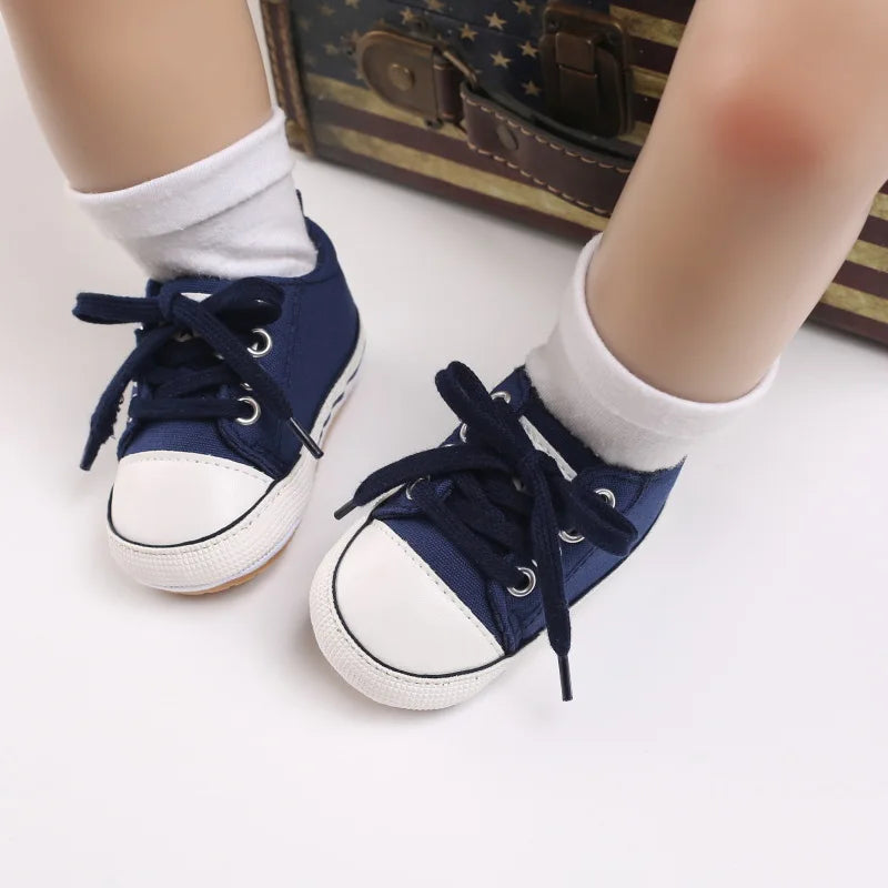 Baby Canvas Sneakers – Lace-Up Non-Slip Rubber Sole Shoes