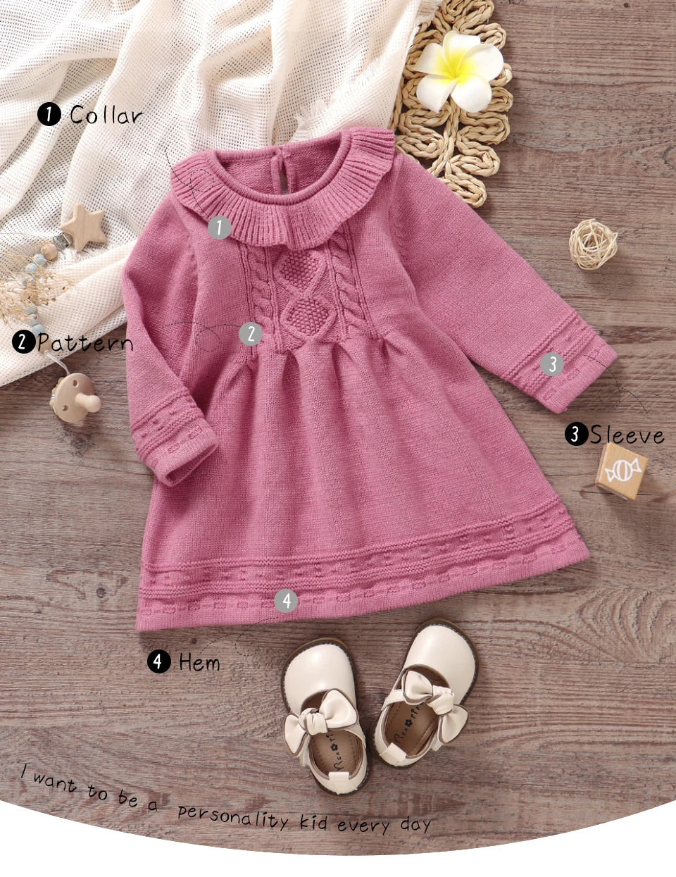 Baby Girl Princess Knitted Dress – Long Sleeve (6–36M)