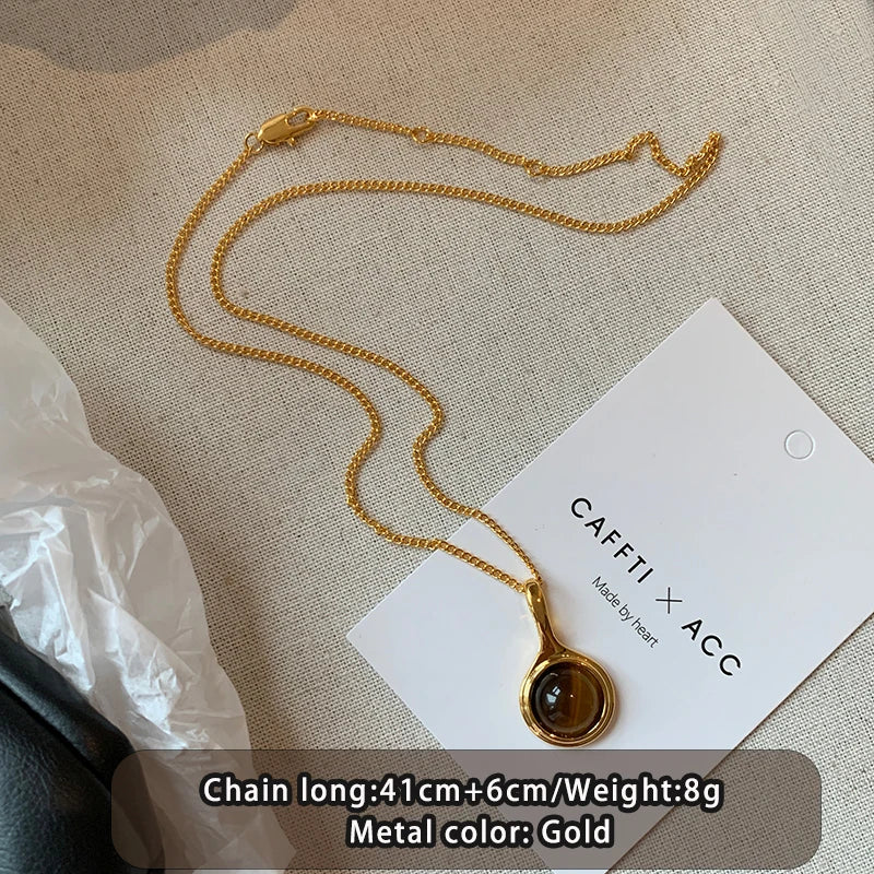 Natural Tiger Eye Stone Pendant Plated
