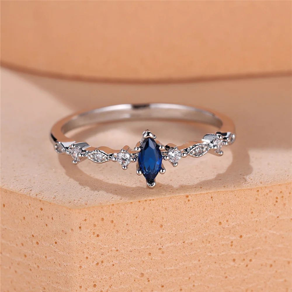 Charm Female Purple Blue Zircon Stone Ring Silver Color Luxury Girlfriend Gift Wedding Jewelry For Women