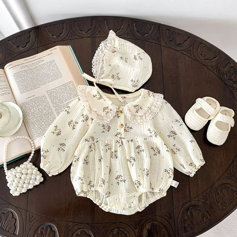 Newborn Baby Girl Romper & Hat, Spring 2PCS Outfit