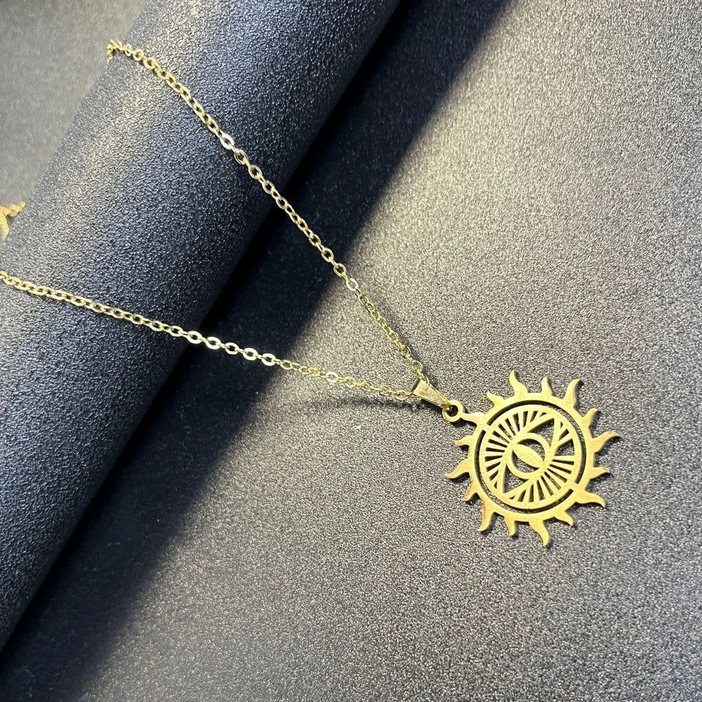 Sunburst Evil Eye Pendant Necklace For