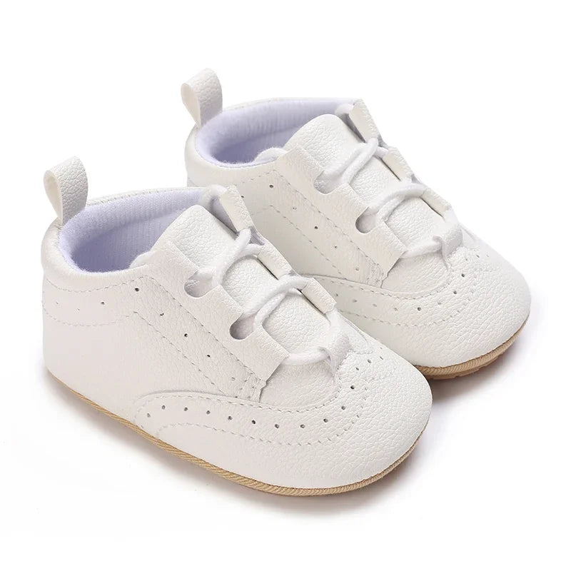 Baby Boys’ Moccasins – White Soft-Sole Non-Slip First-Step Shoes