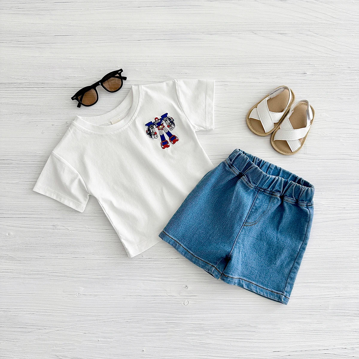 Baby Robot Embroidery Outfit – 2PCS (0–12M)