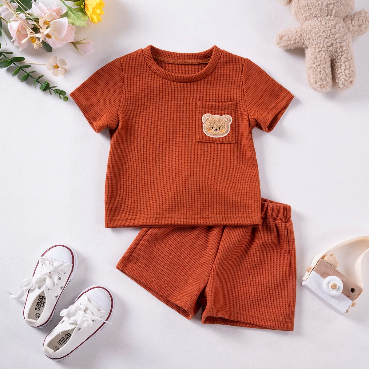 Cute Bear Short Sleeve & Breathable Shorts 2pcs Comfortable