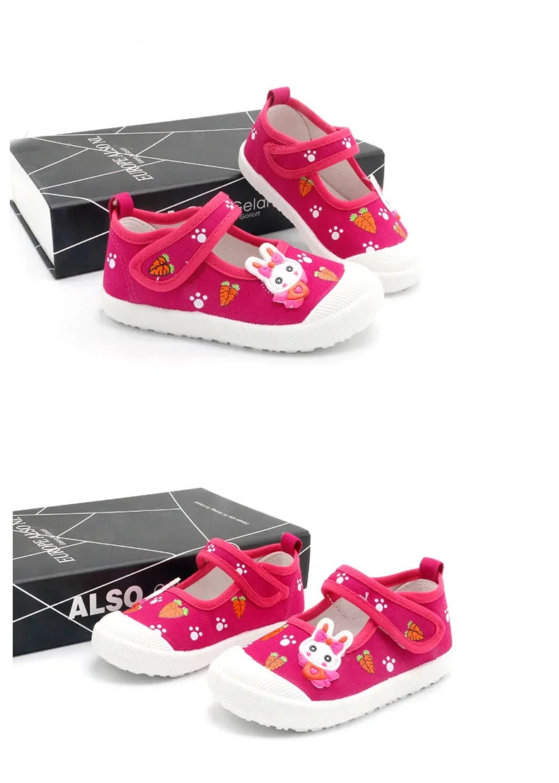 Girls’ Canvas Sneakers – Soft Candy Shoes with Cartoon Print